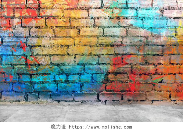 涂满彩色颜料的墙壁涂鸦墙